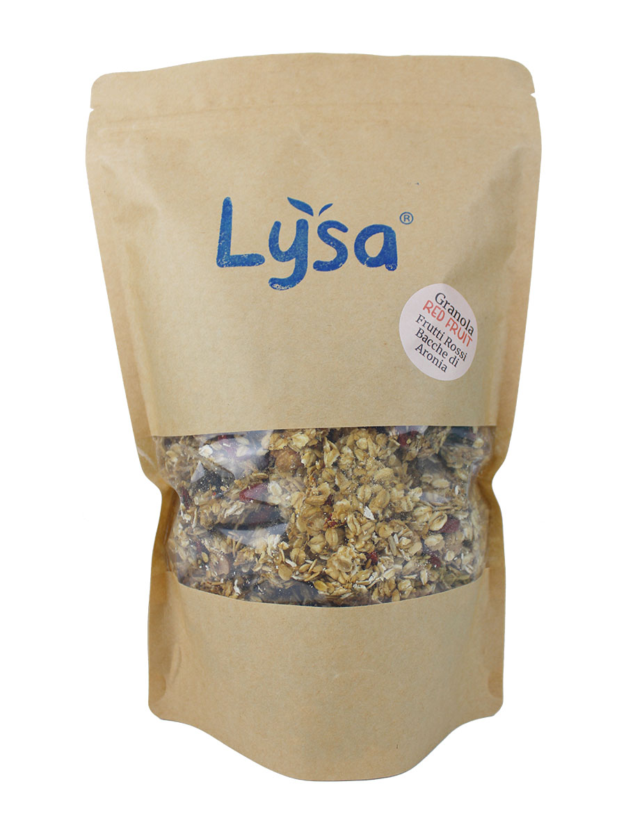 Granola bio red fruit - frutti rossi e bacche di aronia senza glutine - 800g
