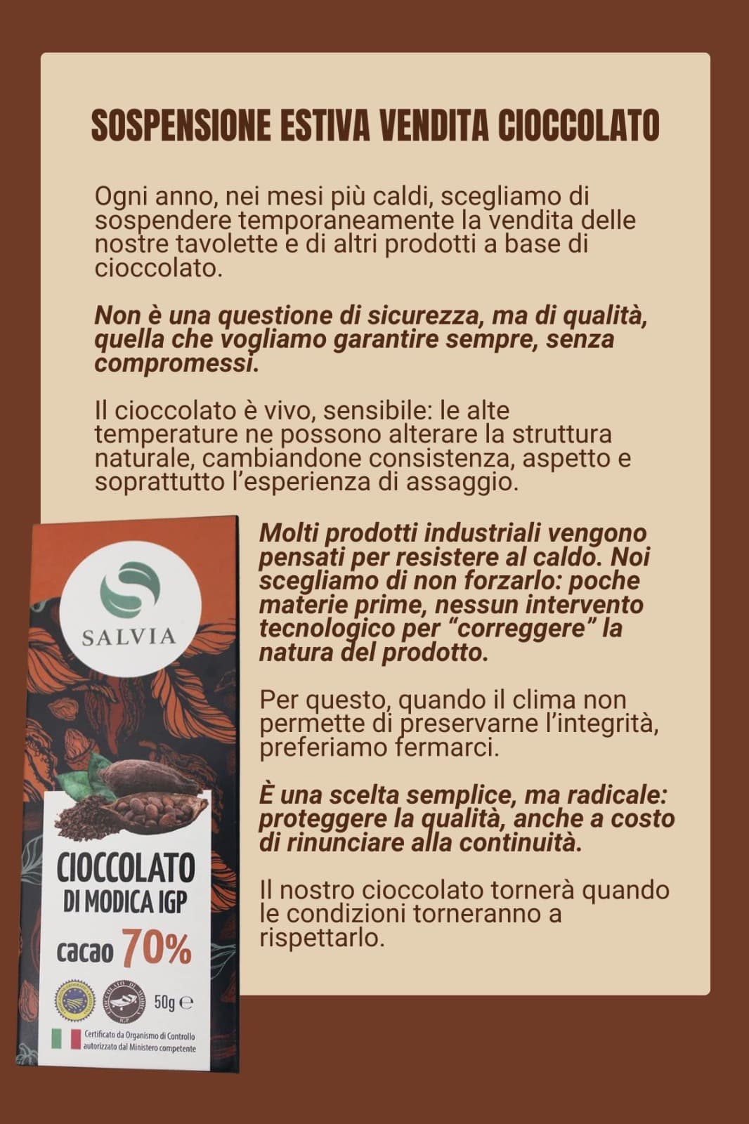 Cioccolato di modica igp bio 70% cacao - 50g