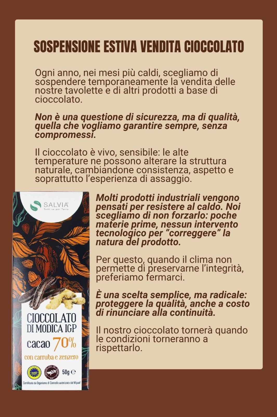 Cioccolato di modica igp bio 70% cacao - con carruba & zenzero - 50g