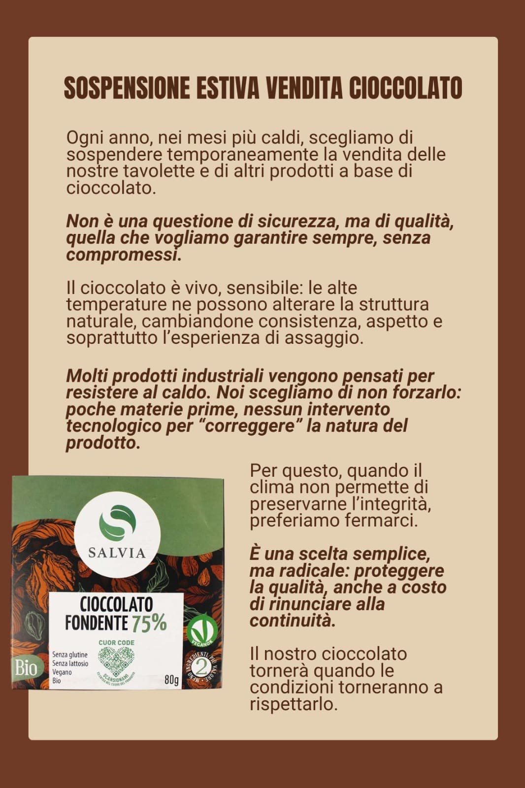 Tavoletta cioccolato fondente 75% bio - 80g
