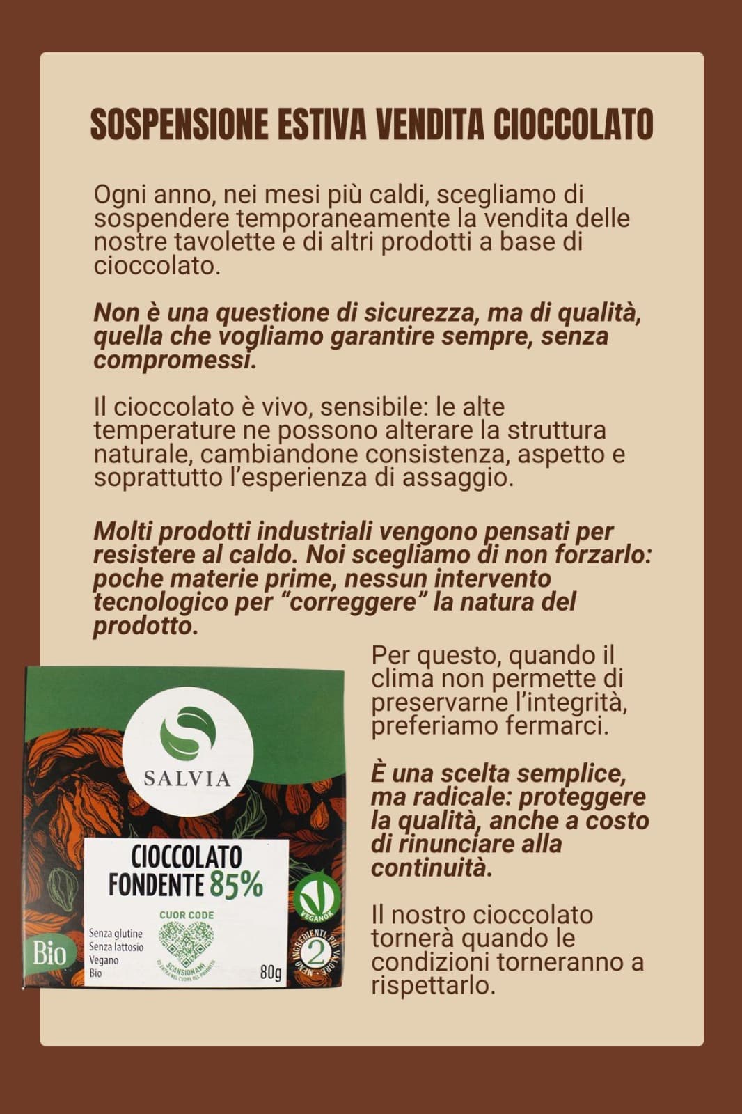 Tavoletta cioccolato fondente 85% bio - 80g